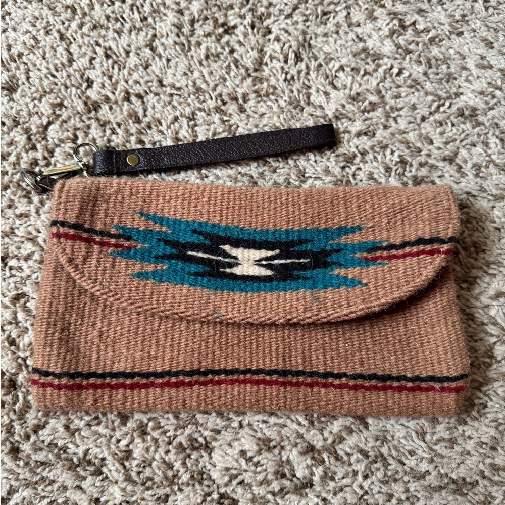 Southwestern Patterned Clutch with Wrist Strap